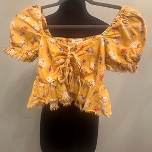 Aeropostale Yellow Floral Puff Sleeve Blouse
